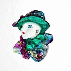 6352. Clay Ladyface Brooch Vintage Handmade